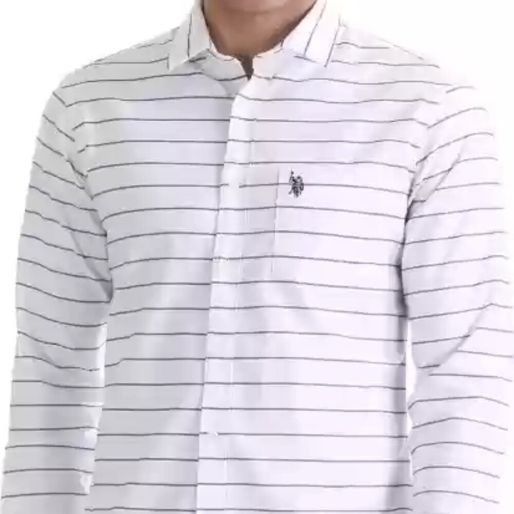 US Polo Assn. Button Up Long Sleeve Shirt Men's Large Blue White Stripes 200800